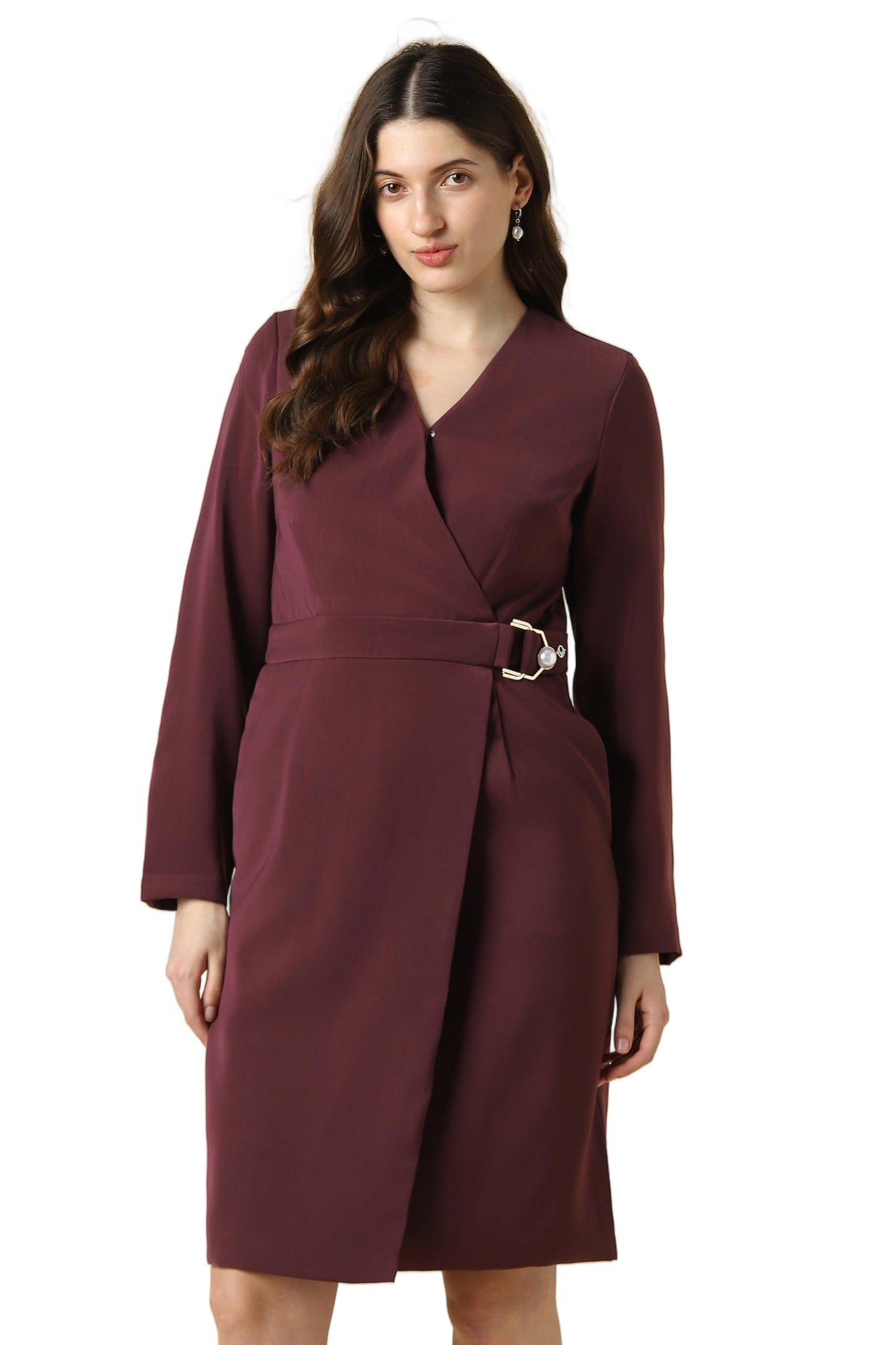 Women Maroon Solid Formal Dress