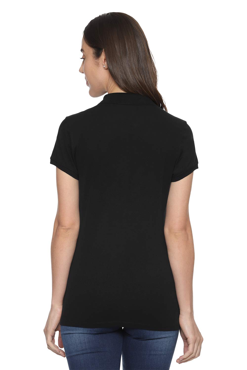 Allen Solly Women's Regular Polo Shirt (AHCTCRGFF25308_Black Solid XL)