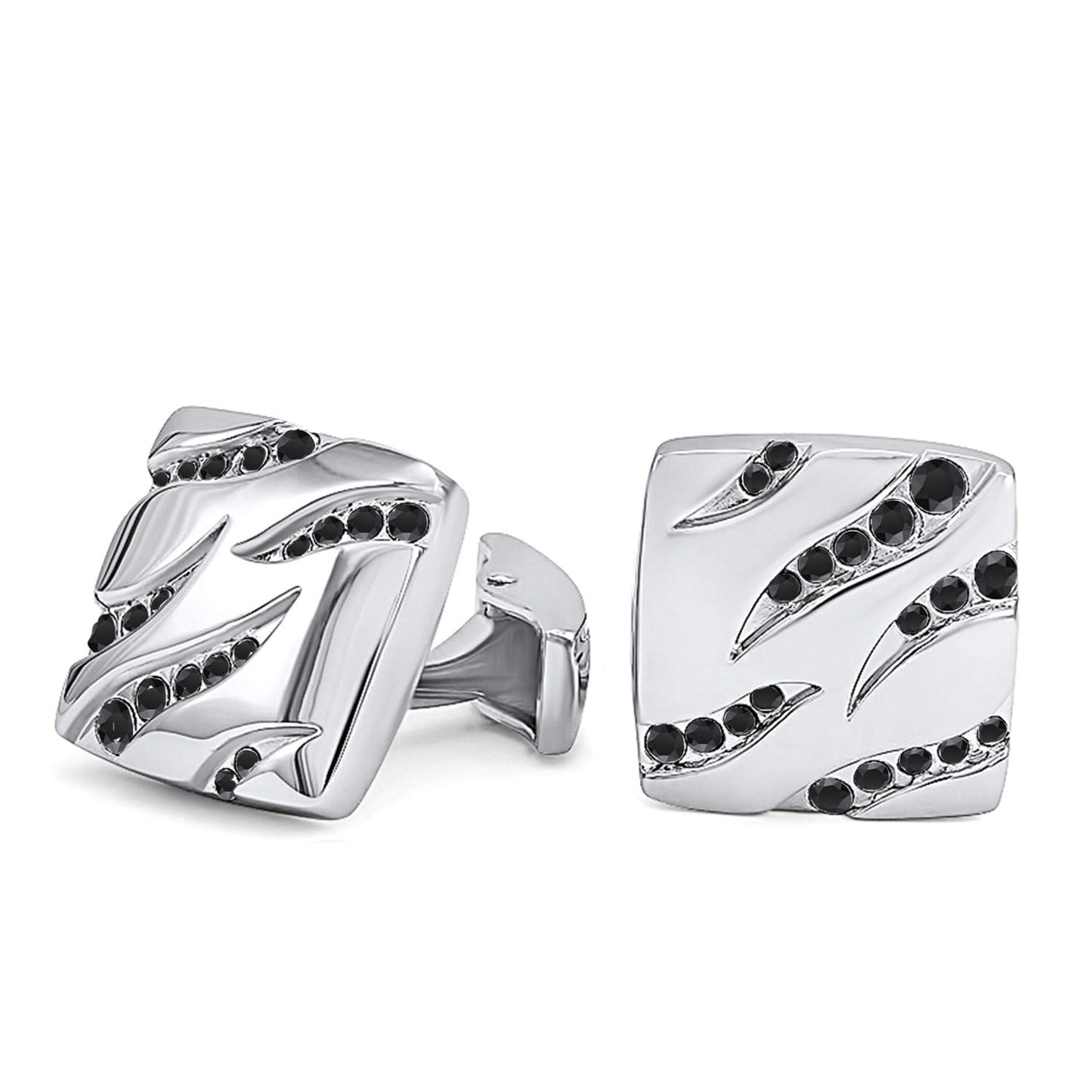 Mahi Rhodium Plated Squarish Cufflinks with Black Crystals (CL1100528RBla)