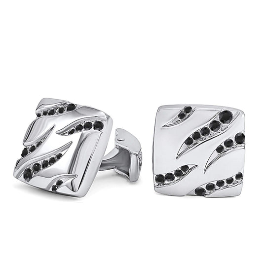 Mahi Rhodium Plated Squarish Cufflinks with Black Crystals (CL1100528RBla)