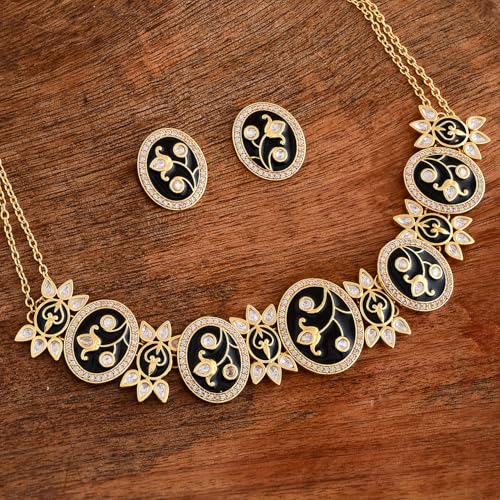 VOYLLA Pashmina Nyasia Choker Set, Women's Wedding & Party Jewelry Set, Enameled & Kundan Necklace Set
