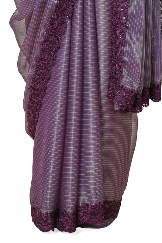 Soch Womens Purple Georgette Striped Saree with Sequins Border