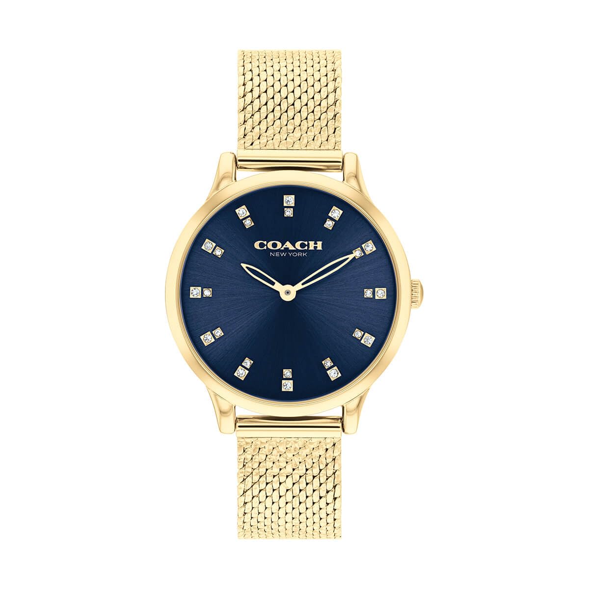 Coach Chelsea Qtz Basic Slim Navy Round Dial Women's Watch|Ionic Plated Thin Gold Steel Material|Gold Color Band - 14504218