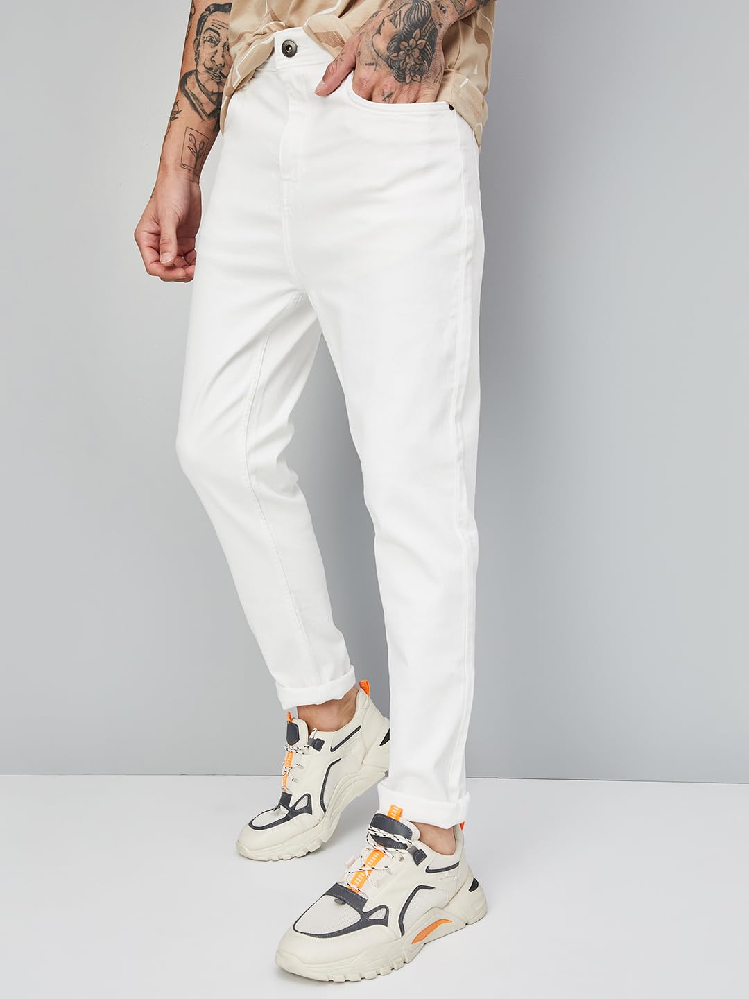 Max Men's Mid Rise Slim Jeans (DMBCAFES2302GVWHITE, 32