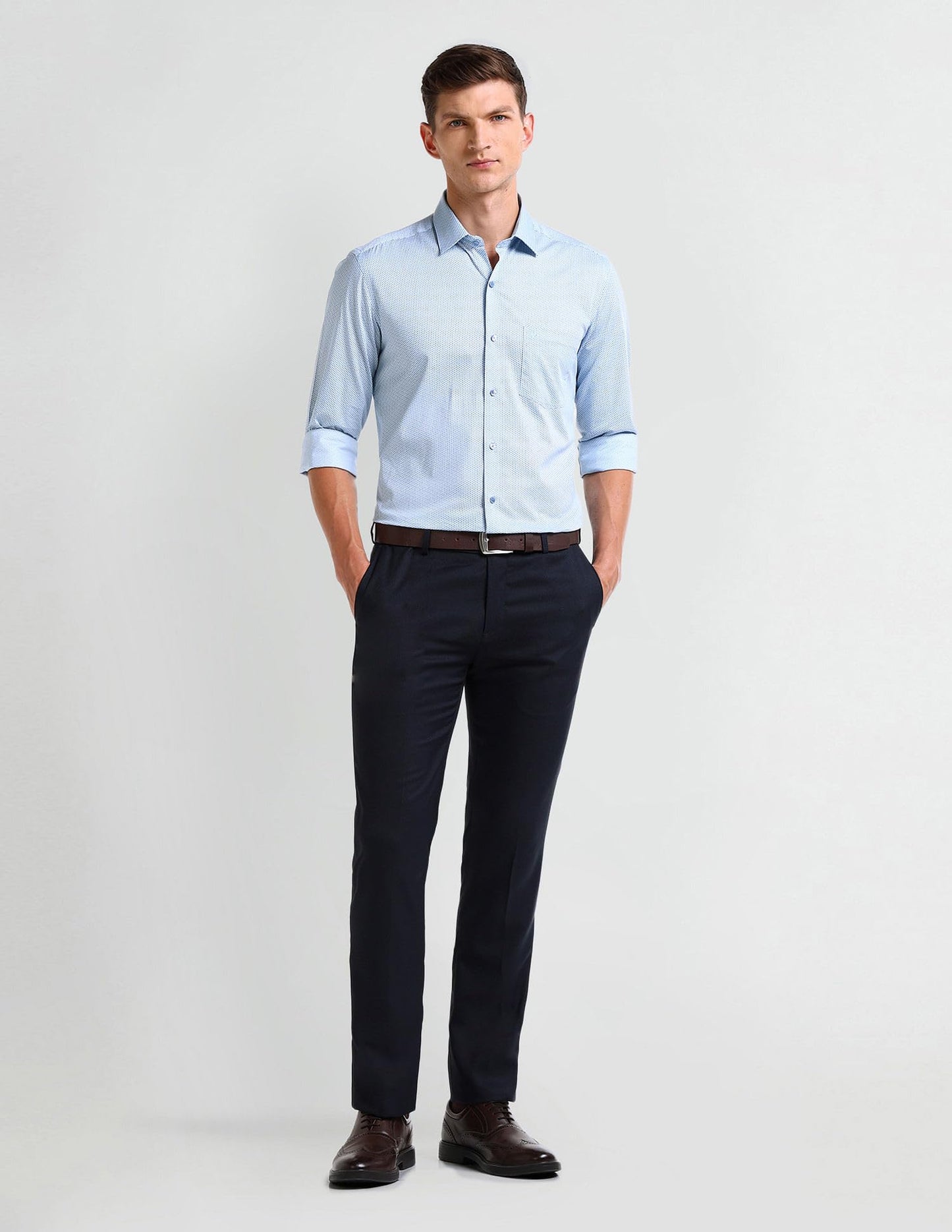 ARROW Men's Floral Fitted Shirt (ARAISH0523_ME. Blue
