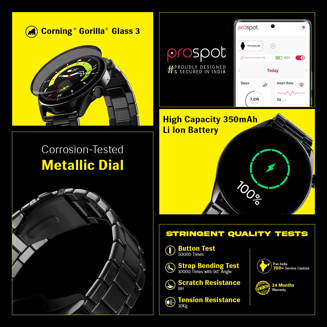 Prowatch ZN with 2 Year Warranty | 1.43" with AMOLED Display, Corning® Gorilla® Glass 3 466 * 466 | 600 Nits Brightness | Zinc Alloy Metal Body with Stainless Steel Straps | 350 mAh Battery | Grey