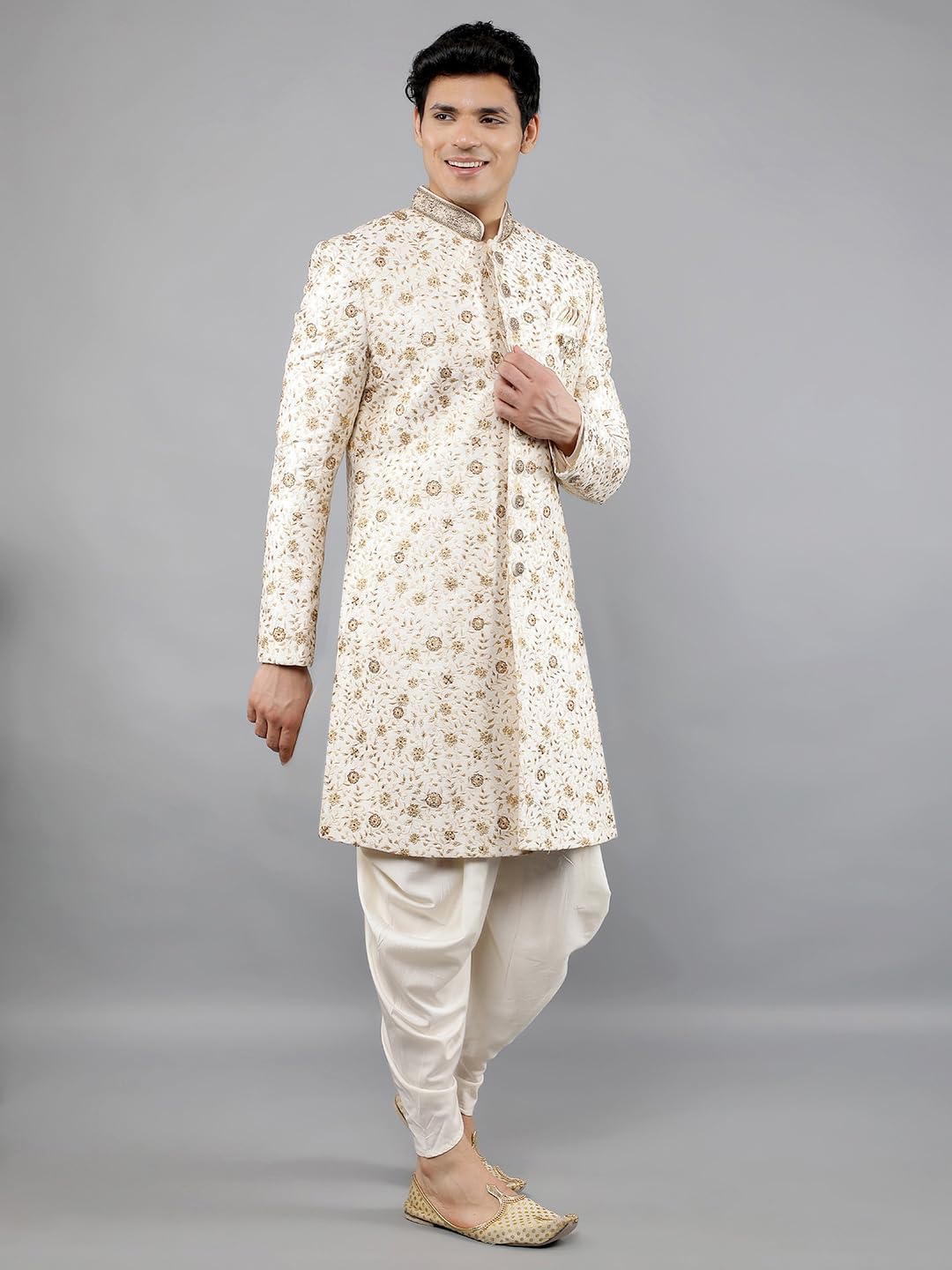 Manish Creations Men's Floral Embroidered Sherwani Set