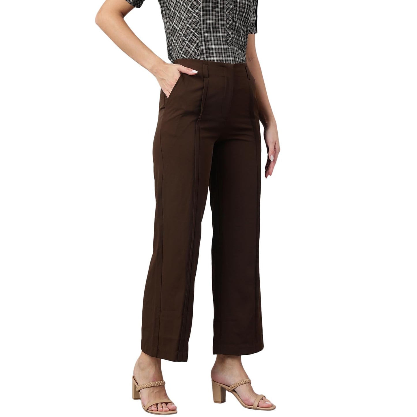 Latin Quarters Women Brown Solid Ankle Length Casual Pant_L