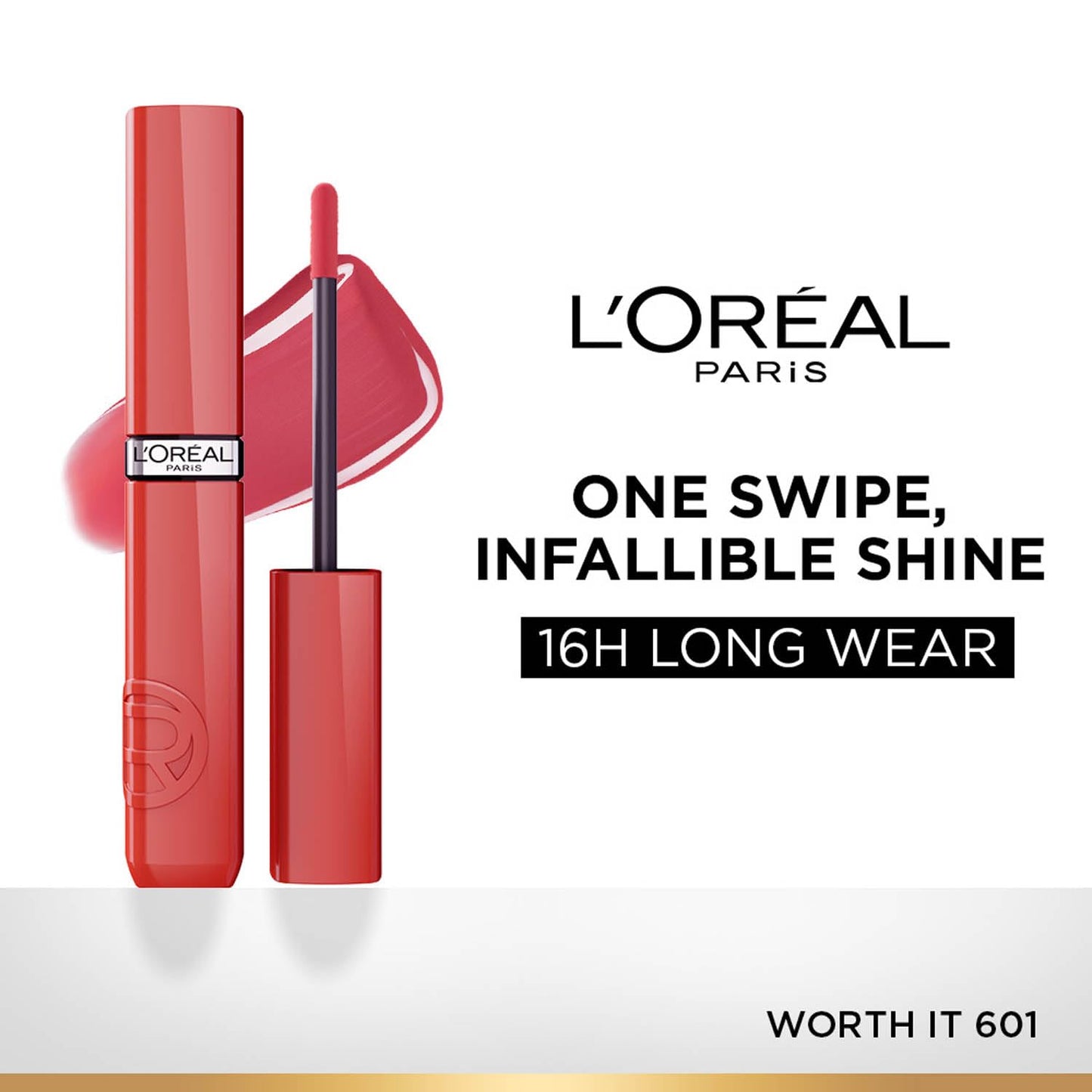 L'Oréal Paris Infallible Laque Resistance Lacquer-Like Shine Finish. 16H longwear lacquer lipstick. High-impact color, zero transfer - 601 Worth It, 4ml