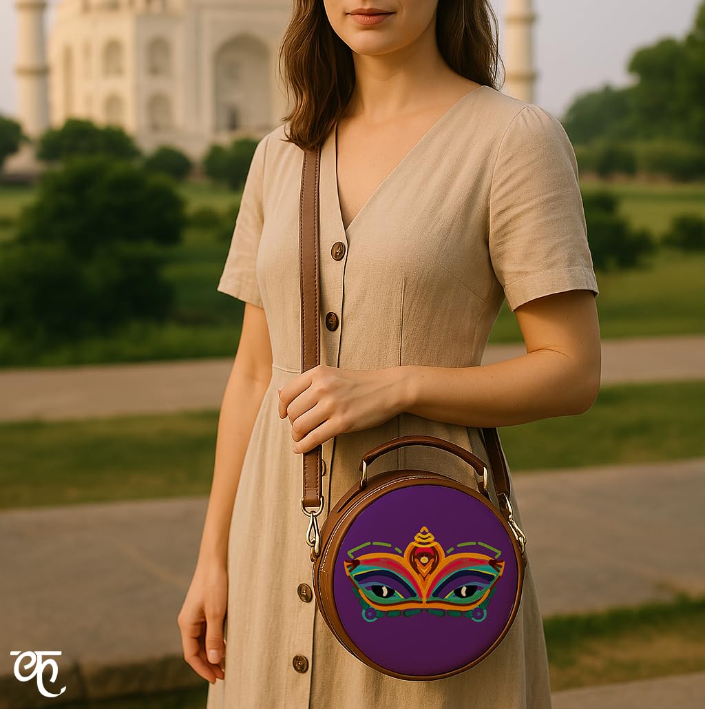 Kalankit Round Sling For Women | Girls Crossbody Bags | Side Bags With Adjustable Strap | Travel Box Sling Bags | Ultimate Eyes
