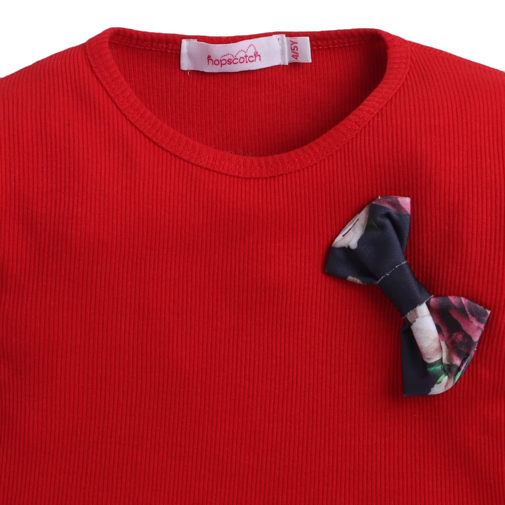 Hopscotch Girls Cotton Floral Cotton Fit and Flare Dresses In Red Color For Ages 3-4 Years (OTH-2138790)