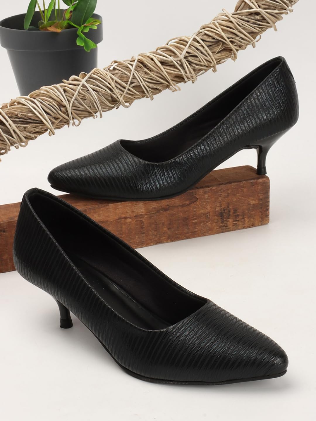 Carlton London Women Black Stylish Slip-on Pump Shoes with Stiletto Heels, Pointed Toe (39)