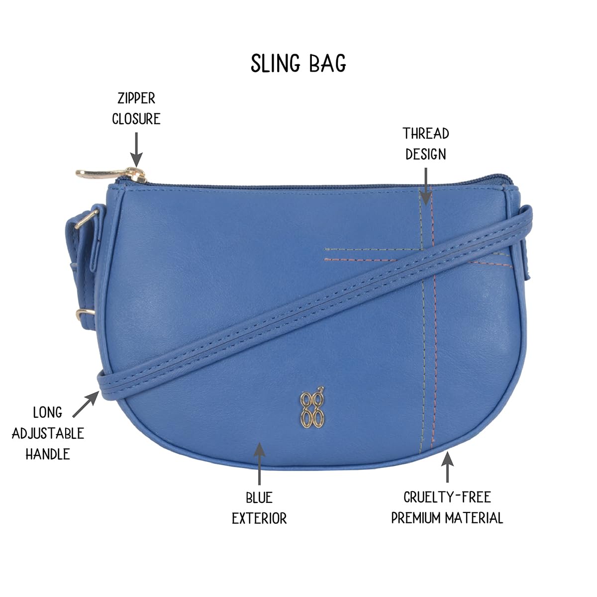 Baggit Women Blue Saddle Sling Bag Large Size | Ladies Stylish Casual Cross Body Purse Handbag