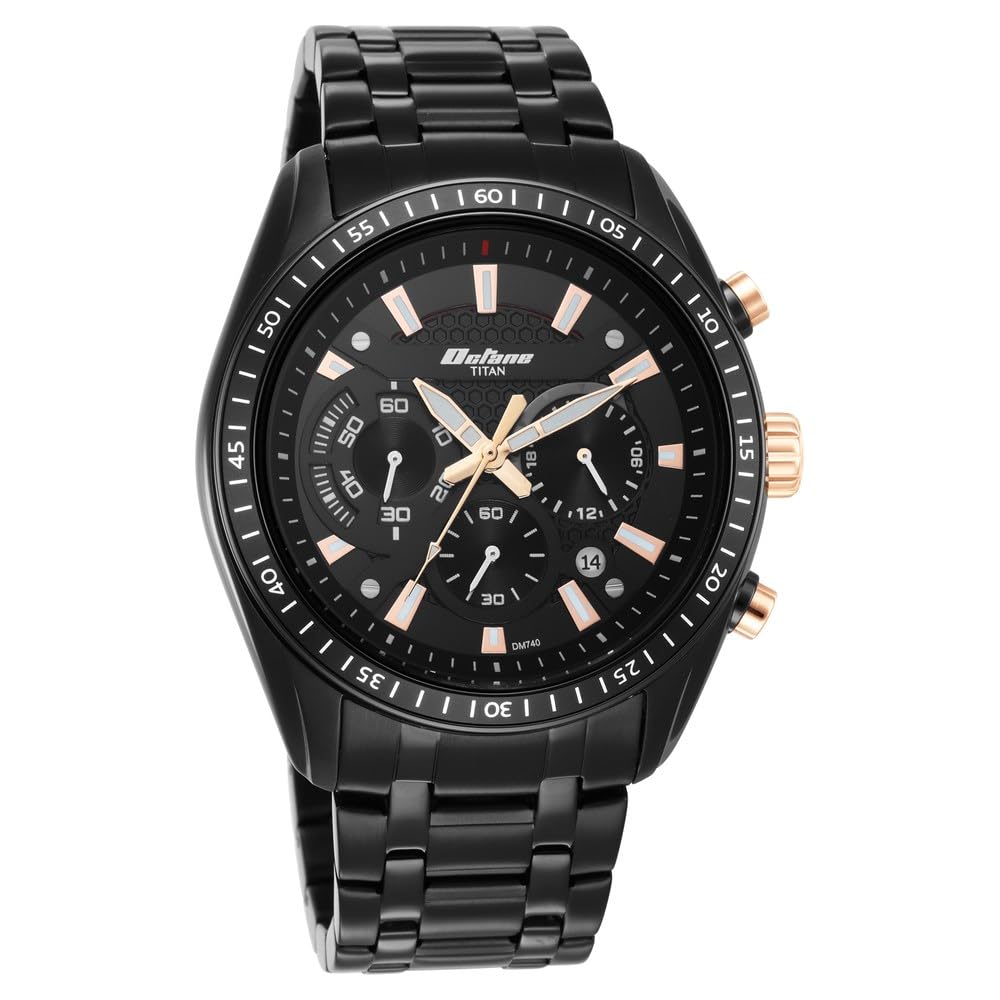 Titan Octane Quartz Chronograph Black Dial Black Stainless Steel Strap Watch for Men - NT90077KM04
