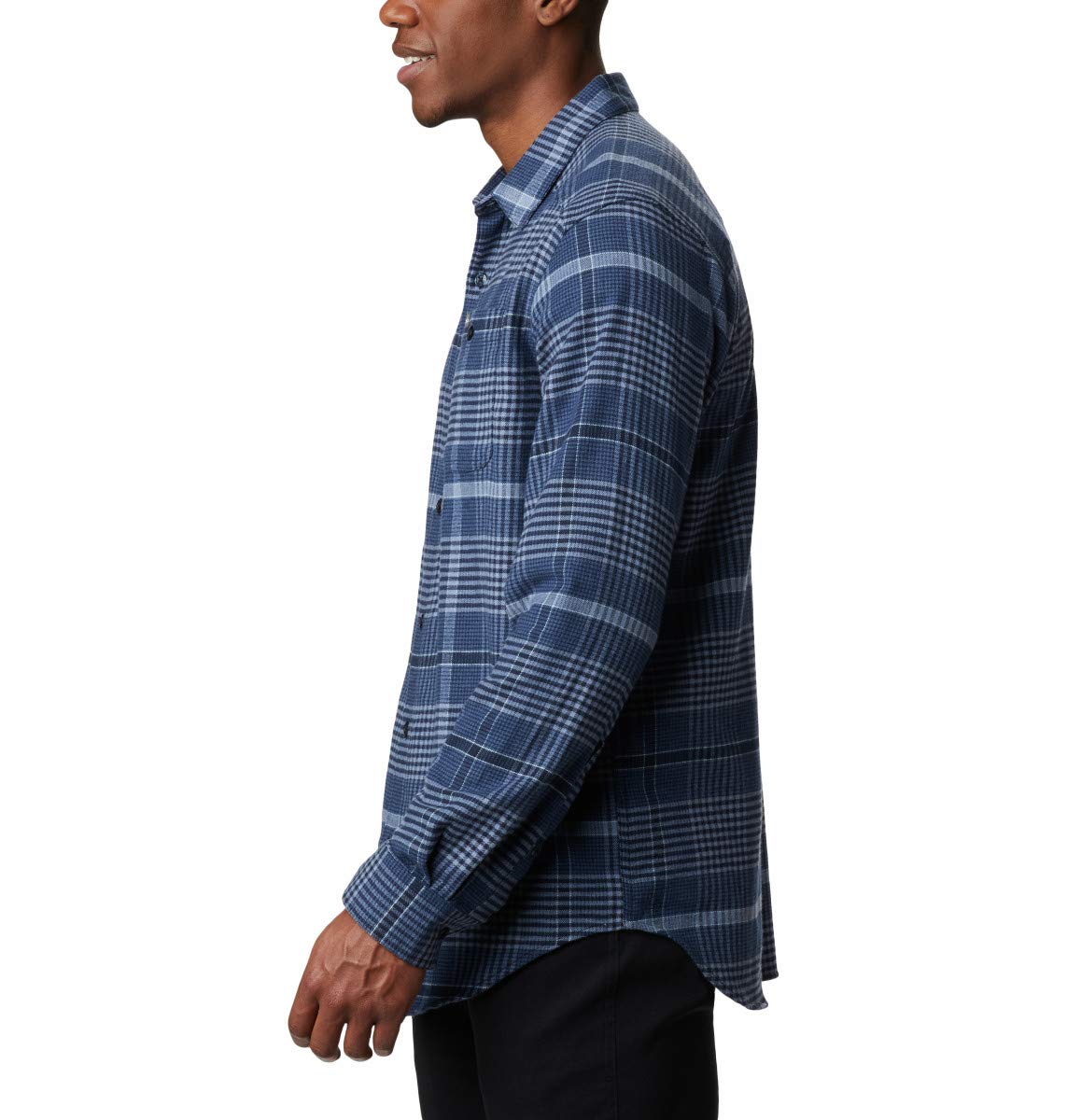 Columbia Mens Cornell Woods Flannel Long Sleeve Shirt, Night Tide Square Plaid, M