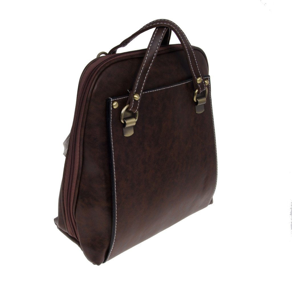 Artisan Crafted Leather Look Designer Handbag Backpack/Shoulder Bag (Dark Brown) with adjustable Straps For Women/Girls