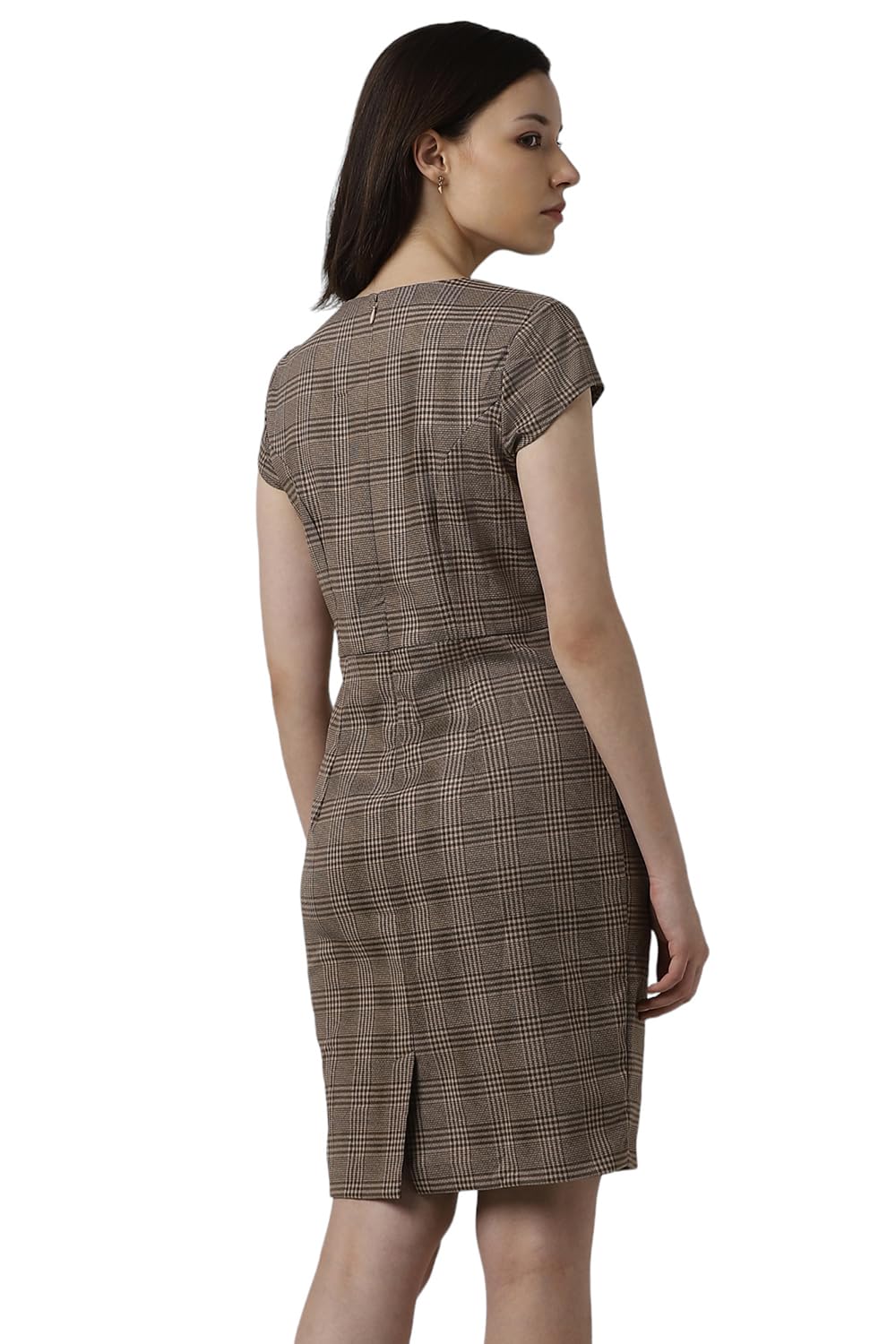 Van Heusen Women's Polyester Blend Asymmetrical Mid-Thigh Length Dress (VWDRCRGBG16017_Brown
