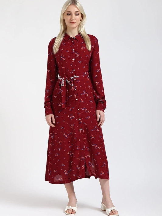 Viscose Spread Collar Shirt Dress