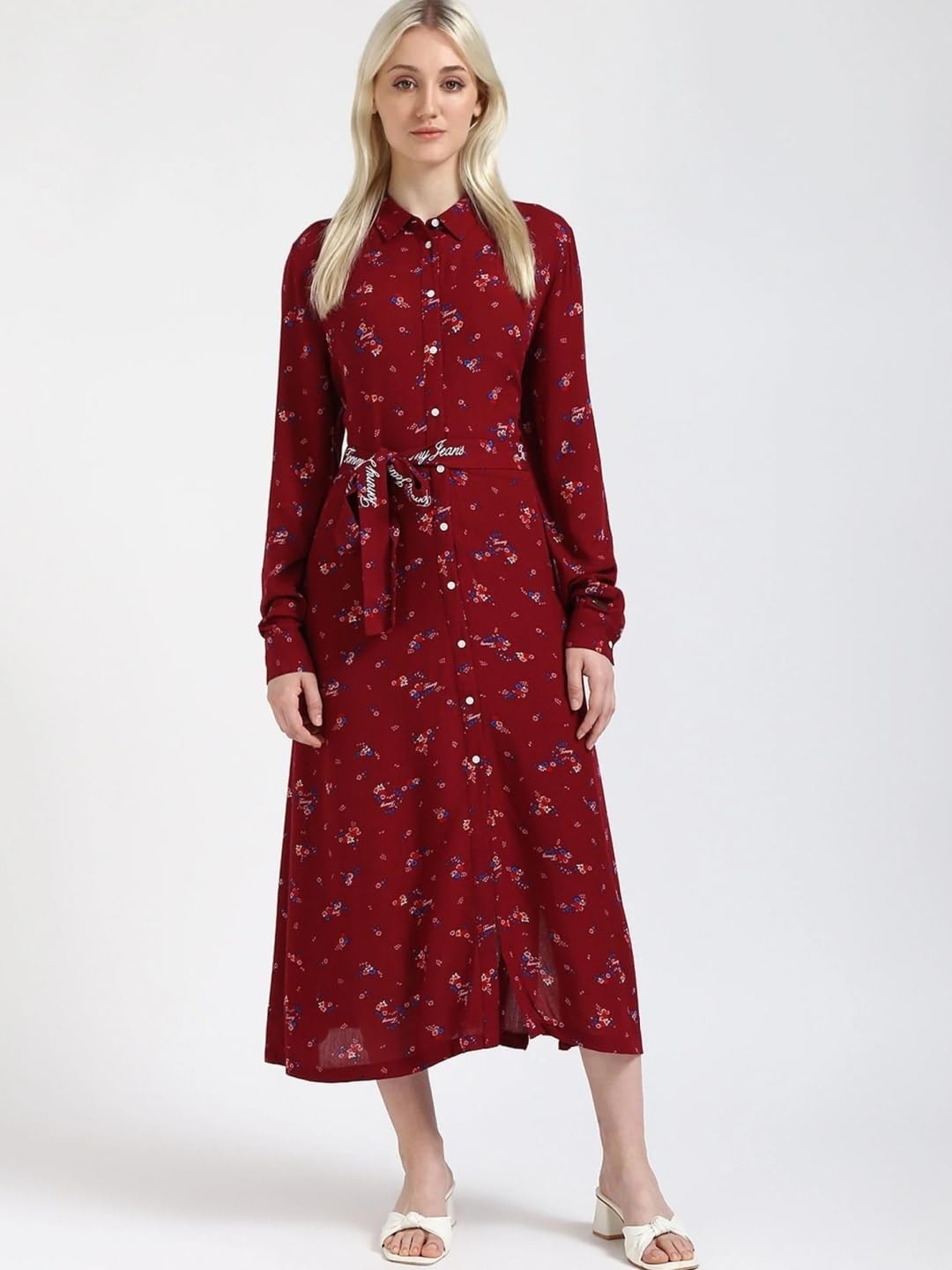 Viscose Spread Collar Shirt Dress