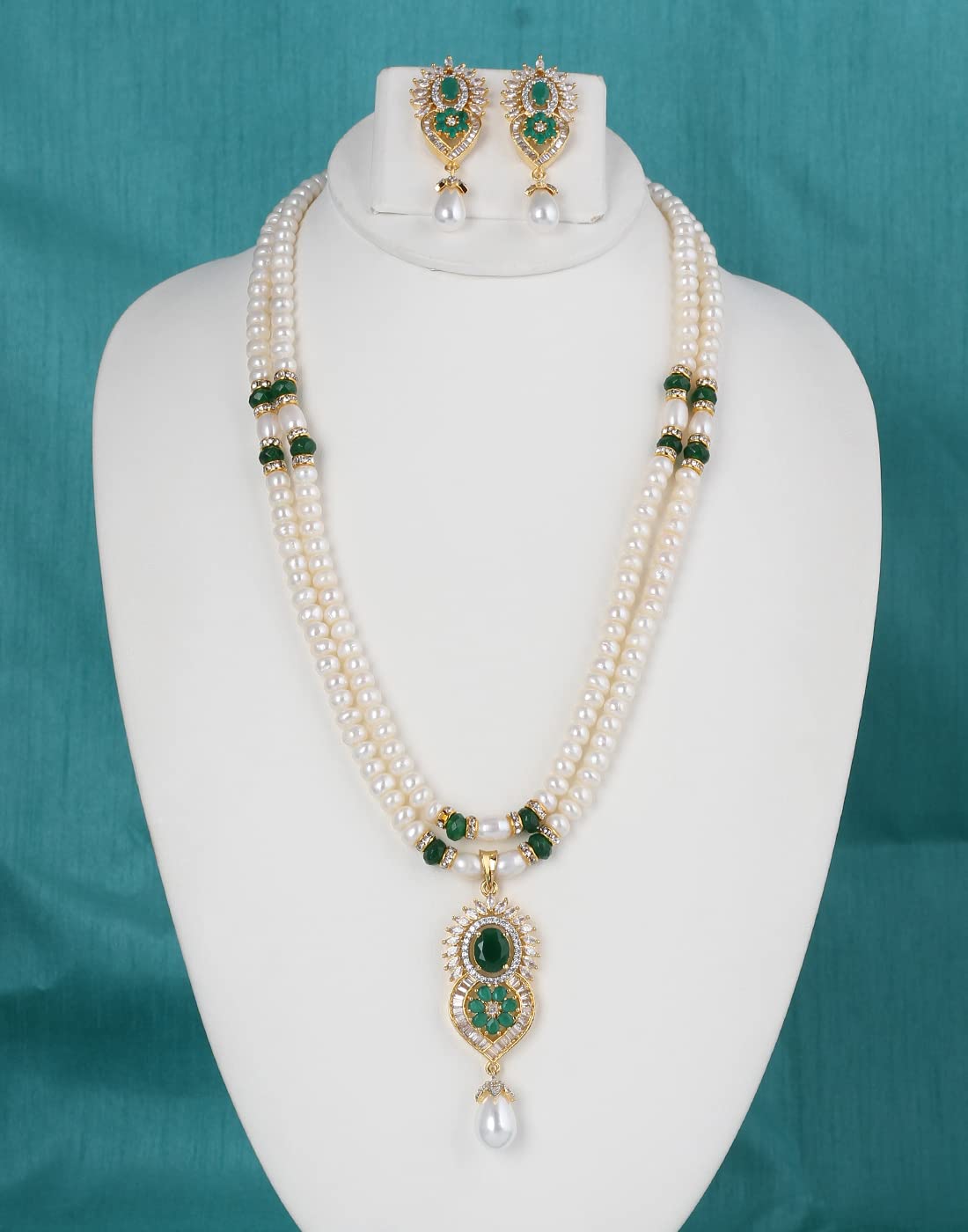 Real Natural Fresh Water Pearls Set For Women Girls (Green)