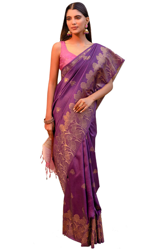 Soch Womens Purple Tussar Zari Woven Saree With Zari Woven