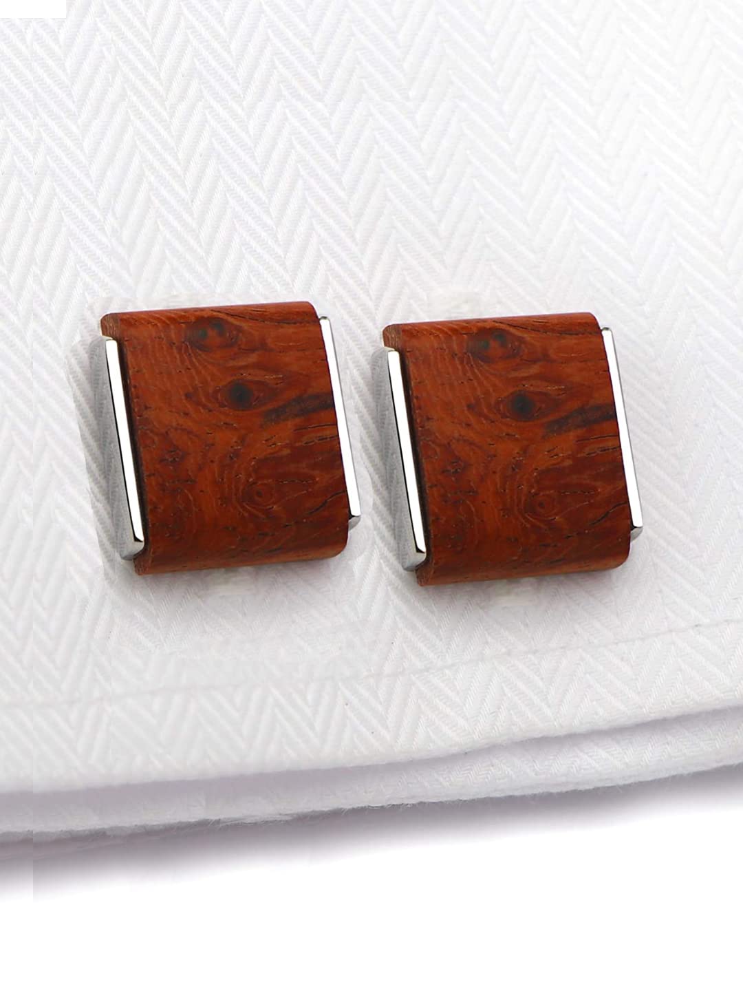 Yellow Chimes Cufflinks for Men Cuff links Stainles Steel Wooden Brown Silver Cufflinks for Men and Boy's