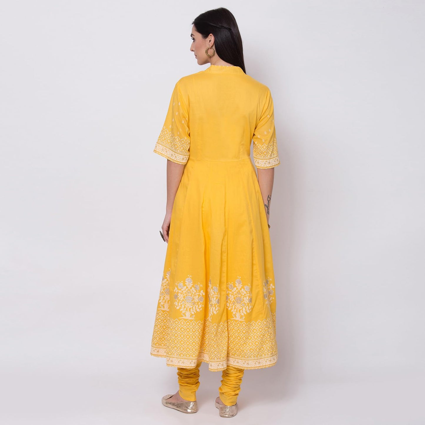 BIBA WOMEN PRINTED FITTED SALWAR KURTA DUPATTA(SKDASSORTED5919E_YELLOW_36)