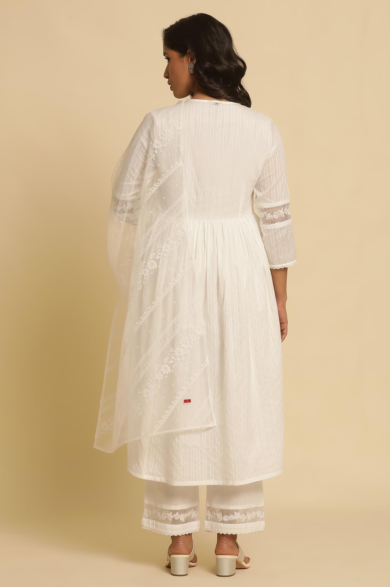 W for Woman W Women White Festive Solid Cotton Kurta, Straight Pant & Dupatta_24FEWS10494-221393_2XL