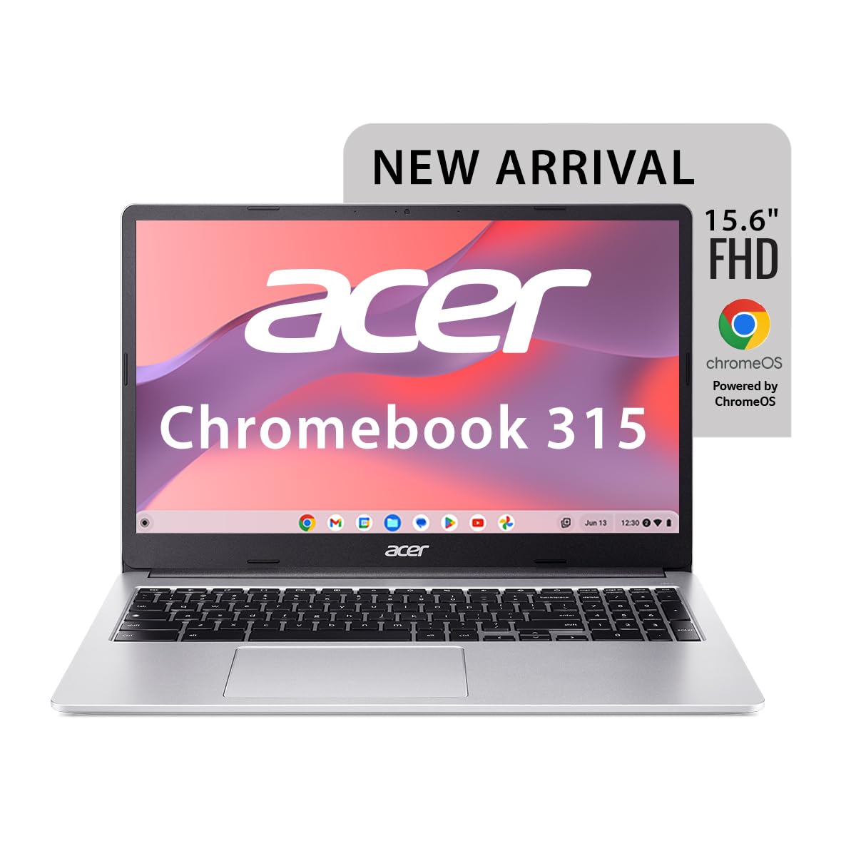 Acer Chromebook, Intel Celeron N4500, 8GB RAM, 128GB Storage, Full HD, 15.6"/39.6cm, Chrome OS, Silver, 1.6KG, CB315-4H, WiFi 6,3 Months Google One AI Premium Plan& 2TB Cloud Storage AI Powered Laptop