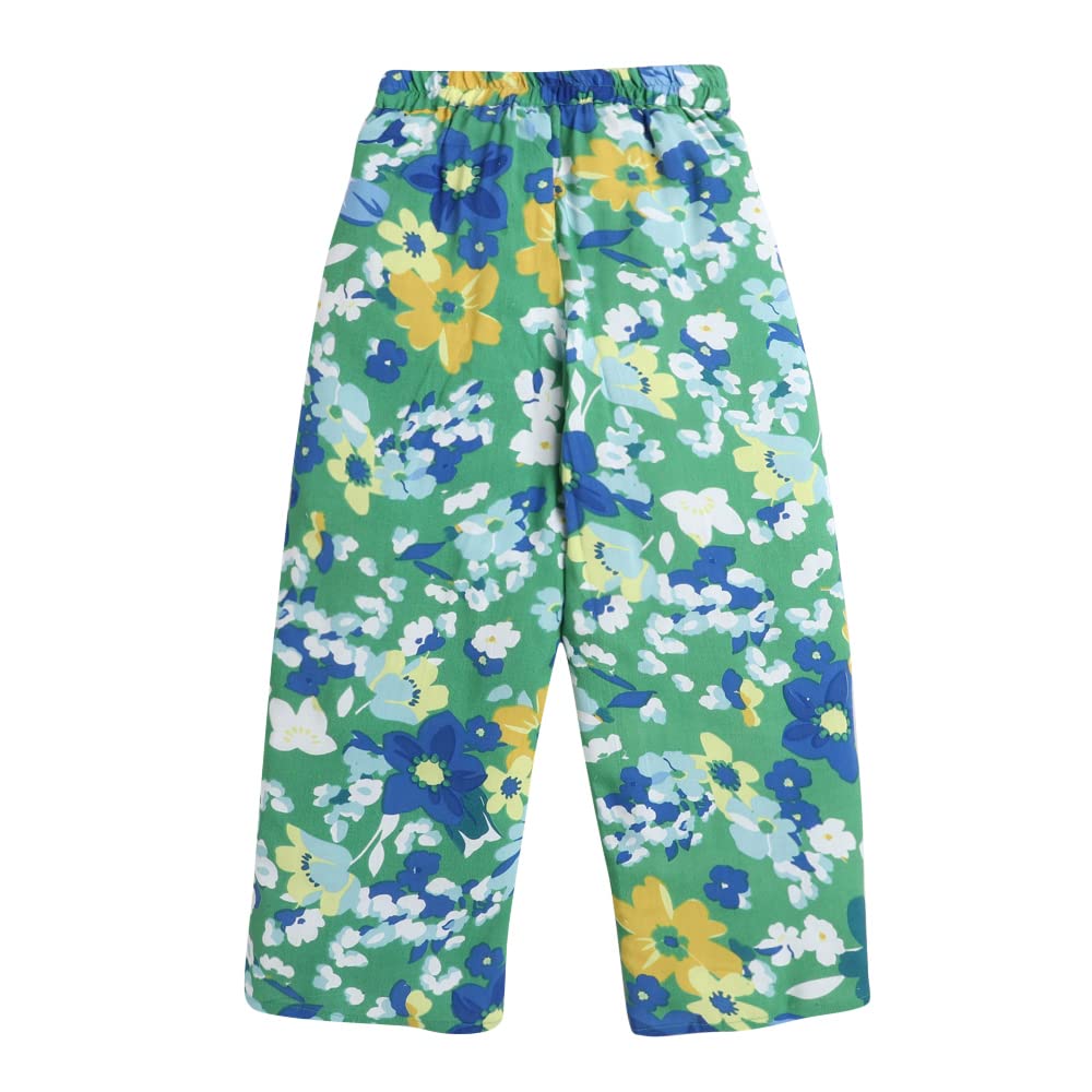 Hopscotch Cotton Girls Floral Print Top Pant Set In Yellow Color For Ages 7-8 Years