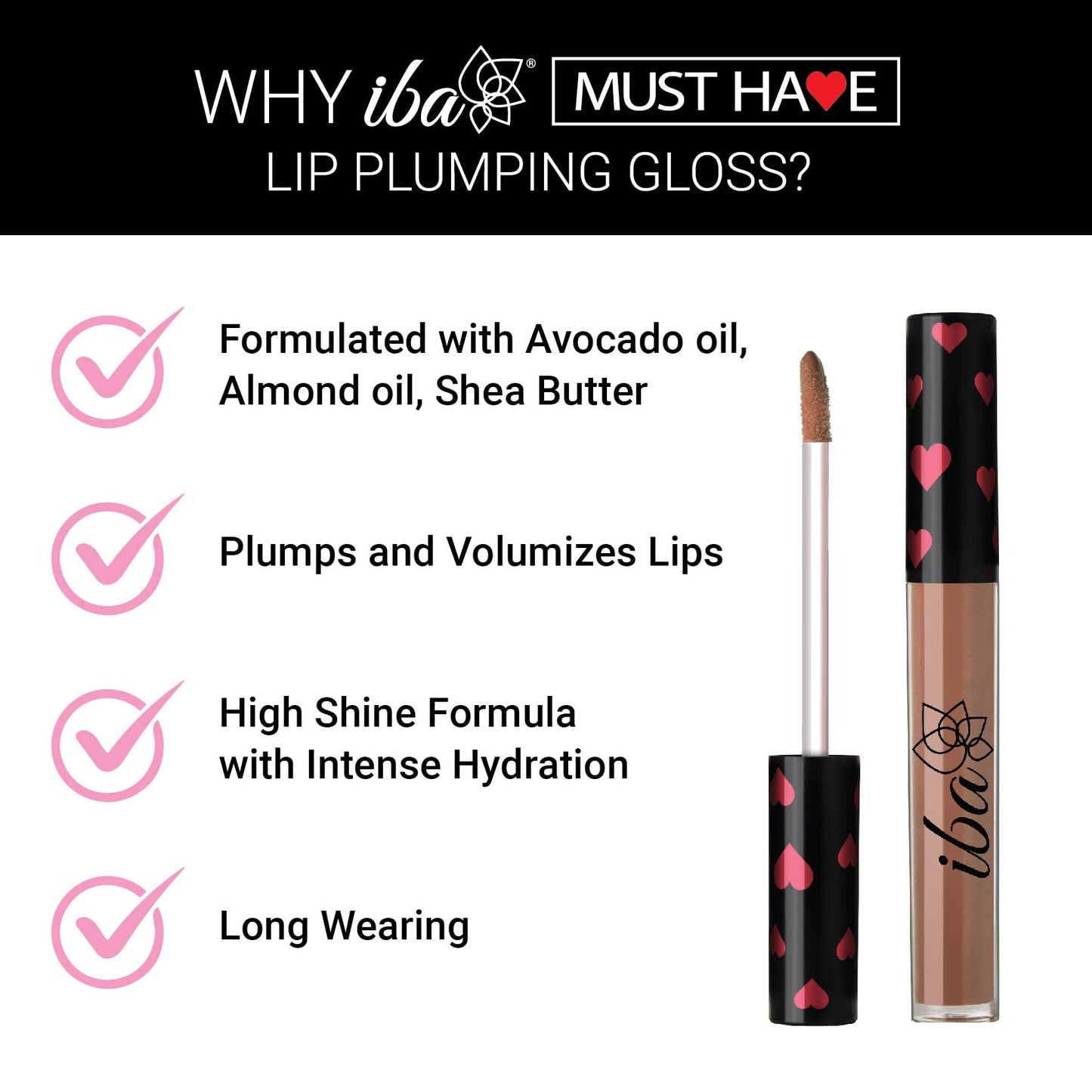 Iba Must Have Lip Plumping Gloss-Barely There, 2.6ml | Enriched with Aavocado Oil & Shea Butter | Lightweight, Non-Sticky & Tinted Hydrating Lip Gloss | Halal Certified & Vegan Makeup