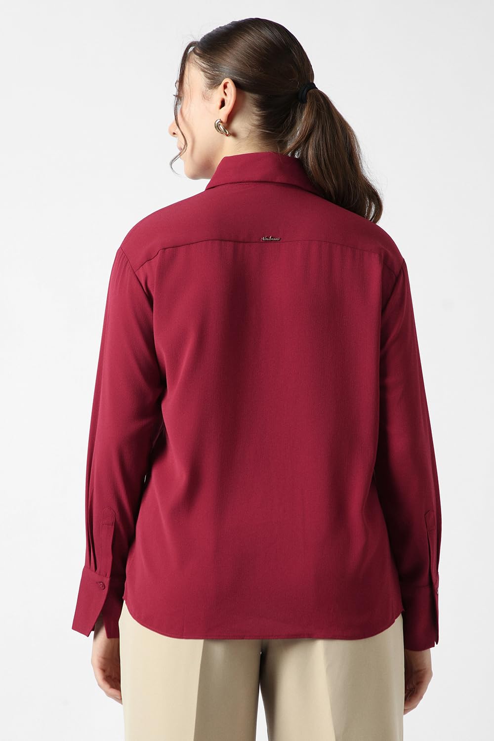Women Red Solid Long Sleeves Casual Shirt