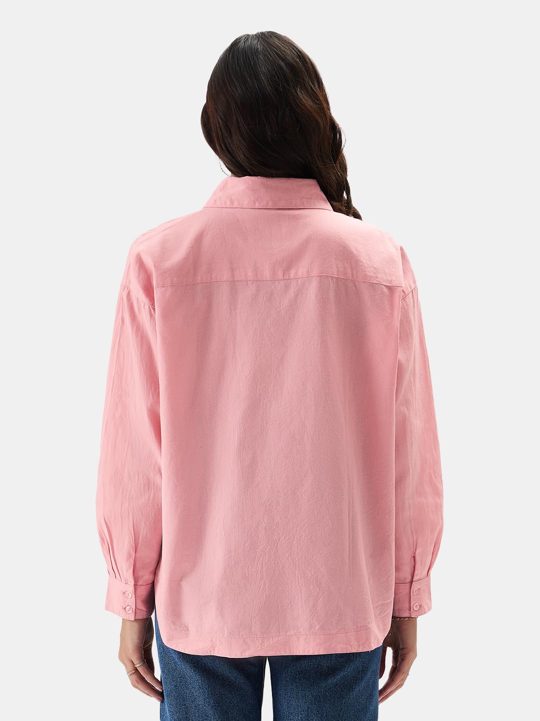 The Souled Store Solids: Pink Women and Girls Loose fit Full Sleeve Cotton and Linen Pink Color Women Boyfriend Shirts