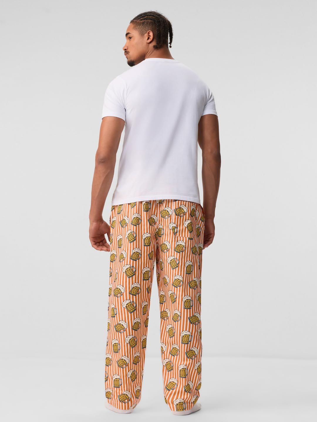 The Souled Store Beer Mug Men and Boys Elastic Waistband Orange and White All-Over Print Cotton Regular Fit Lightweight Sleepwear Pyjamas