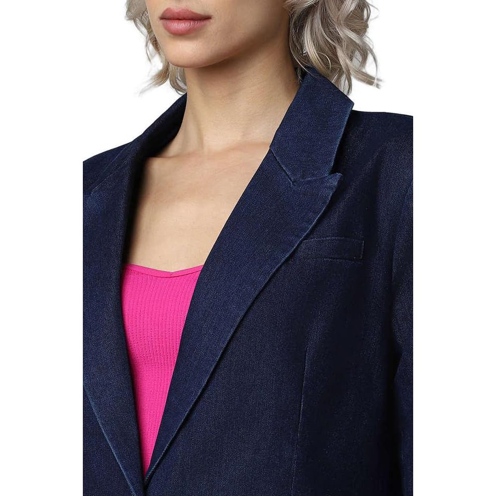 ONLY Women's Single Breasted Blazer (122562501-Dark Blue Denim_Dark M)