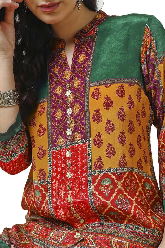 Soch Womens Multicolour Viscose Crepe Ethnic Motifs Tunic with Cutdana