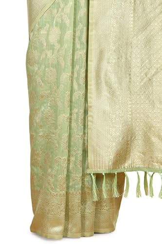 Soch Womens Sap Green Floral Jacquard Weave Tussar Saree