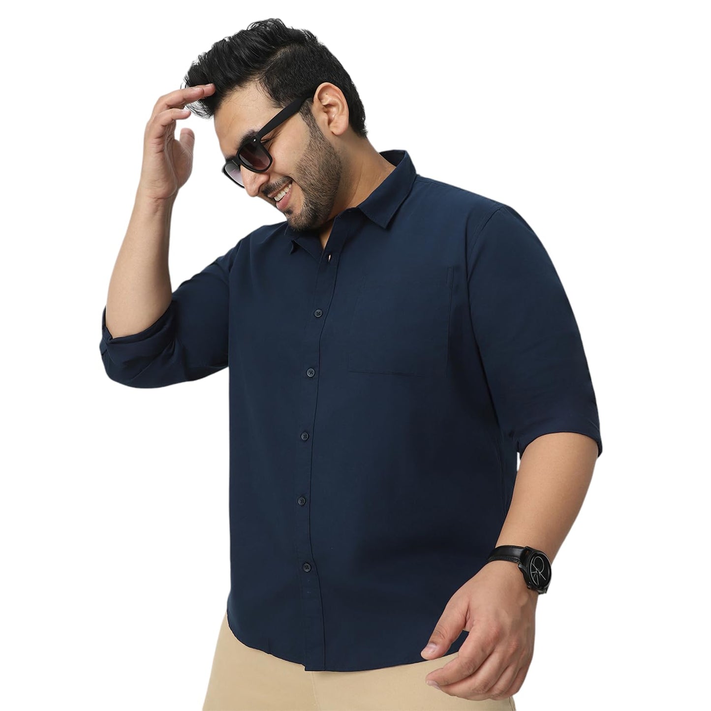 Urbano Plus Men's Navy Cotton Full Sleeve Regular Fit Casual Solid Shirt (plusshirtsolregp-01-navy-5xl)