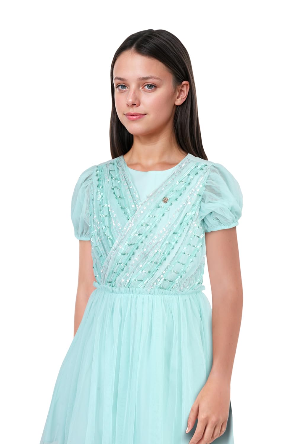 Allen Solly Girl's Synthetic A-Line Knee-Length Dress (AGDRERGFM68839_Medium Blue_13 Years-14 Years)