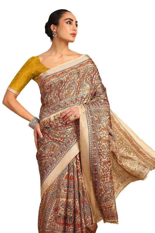 Soch Womens Gold Art Silk Paisley Print Saree