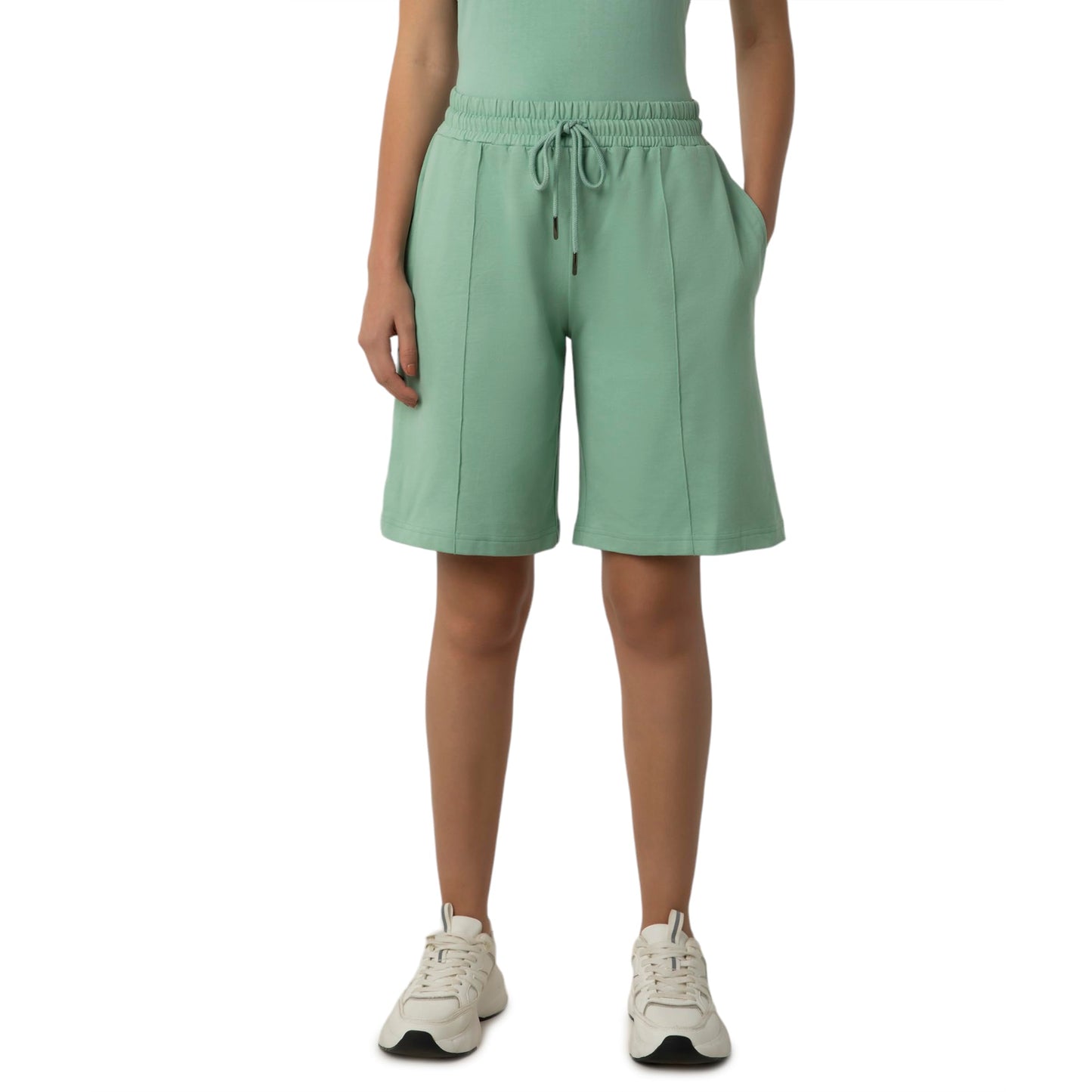 Amante Mid Rise Stretch Cotton Fabric, Relaxed Fit, Knee Length Elements Shorts ABT02201 (Green) (M)