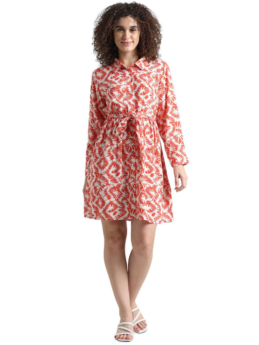 ONLY Women Printed Viscose Above Knee Red A-line Dress