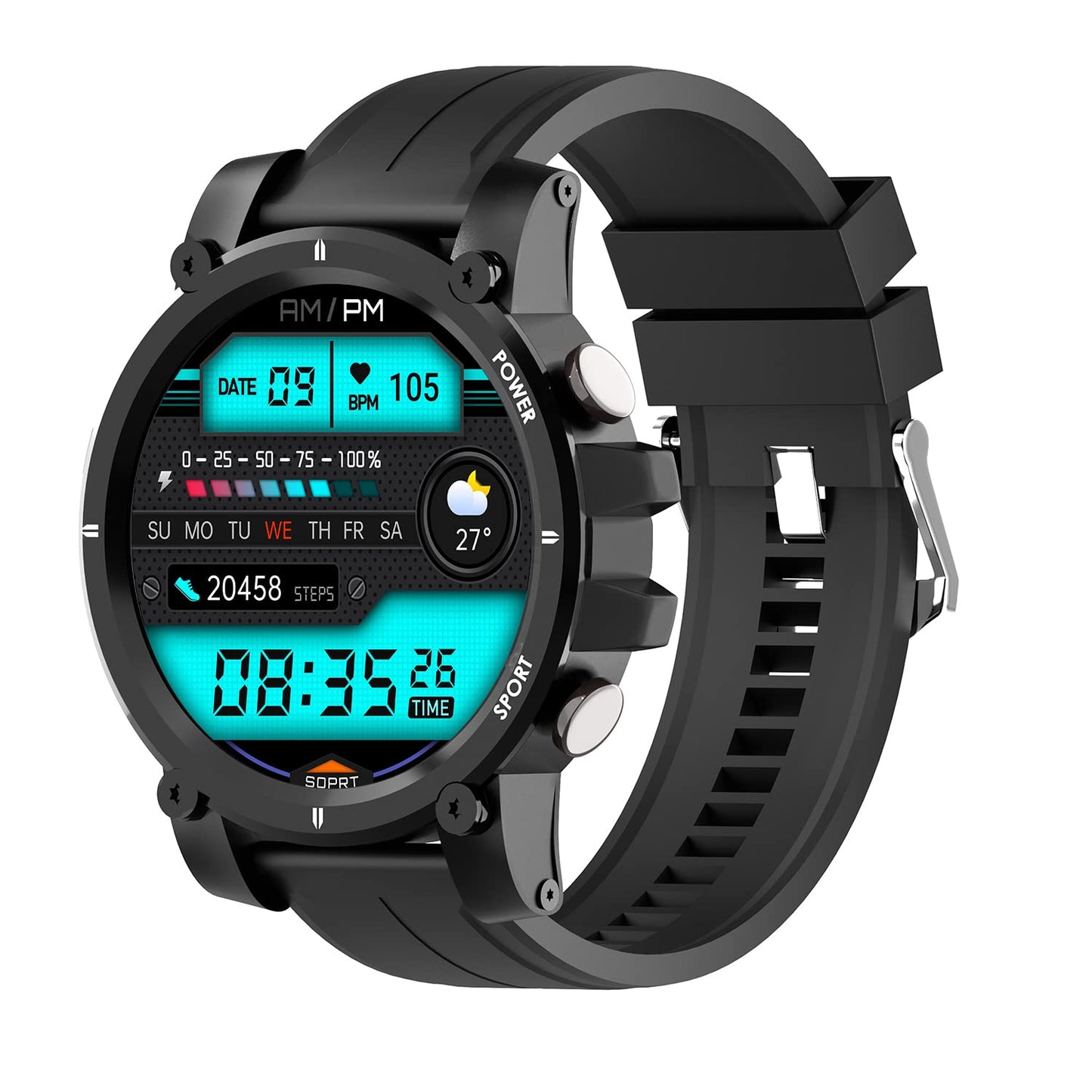 Vibez by Lifelong Haile Smartwatch For Men with HD Display|24x7 Heart Rate & Blood Oxygen Tracking|Sports Mode|Sleep Monitor|IP67 Waterproof|7 days Battery Backup (VBSWM108, 1 Year Manufacturer Warranty, Black)