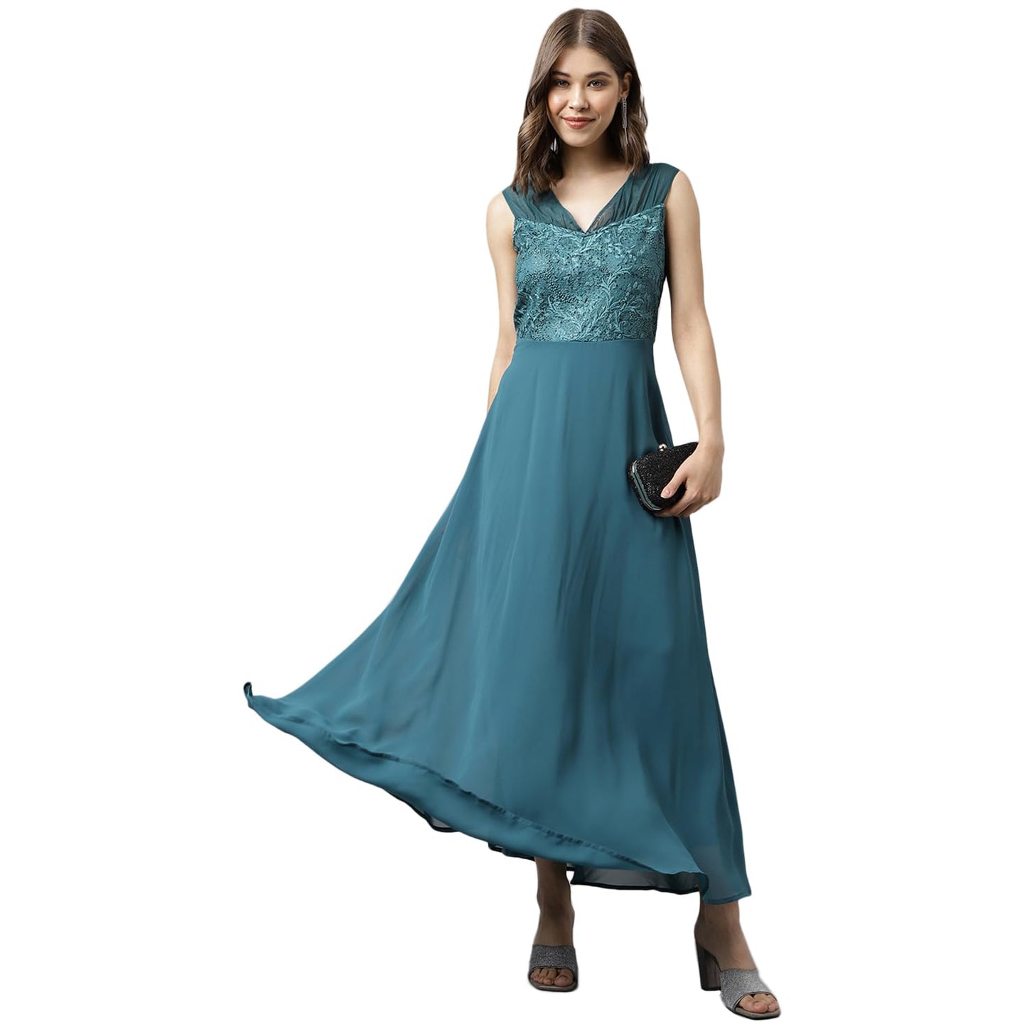 Latin Quarters Women's Sleeveless Polyester Maxi Dress Teal_M