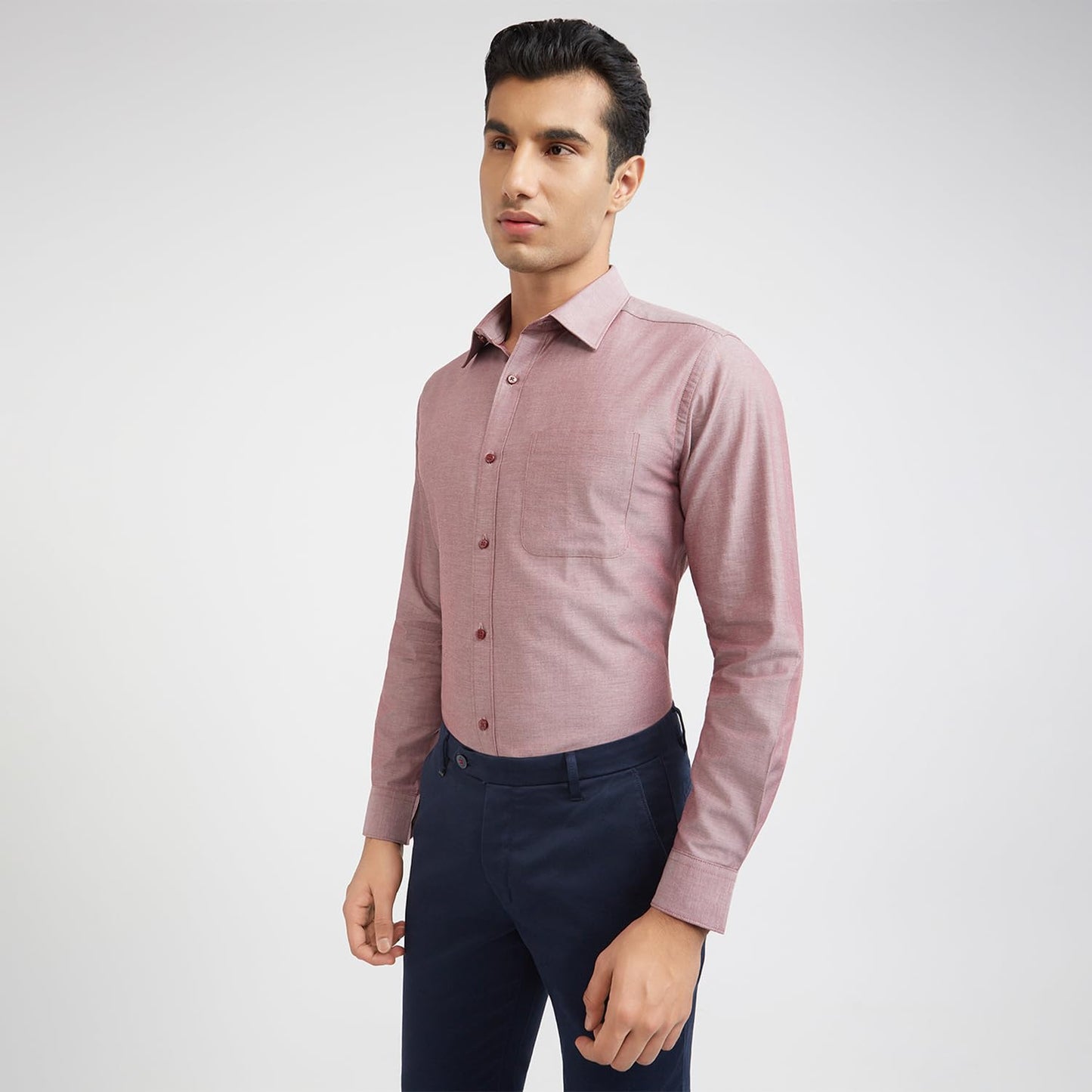 Raymond Men Slim Fit Solid Pattern Pure Cotton Semi Cutaway Collar Full Sleeve Formal Shirt (Size: 42)-RMSX12950-R6 Red