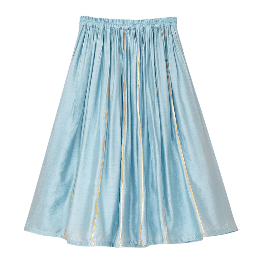 Hopscotch Girls Cotton Floral Print Readymade Lehenga Choli Ethnic Set With Dupatta In Blue Color For Ages 8-9 Years (Frh-4545687)