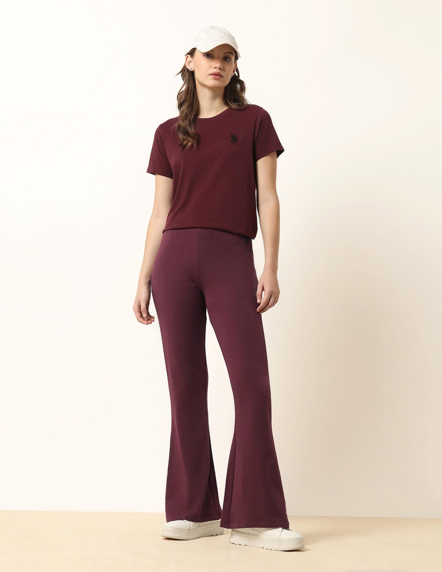 U.S. POLO ASSN. Women High-Rise Flared Fit Lounge Pants (UWSS25TRO125_Red_M)