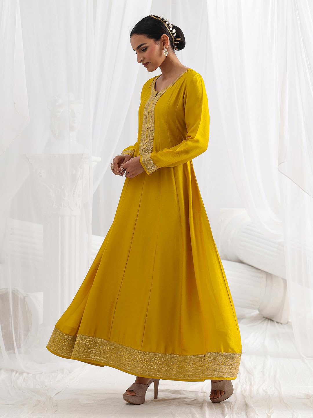 Libas Embroidered Silk Blend A-Line Ethnic Dress with Dupatta-93611XL