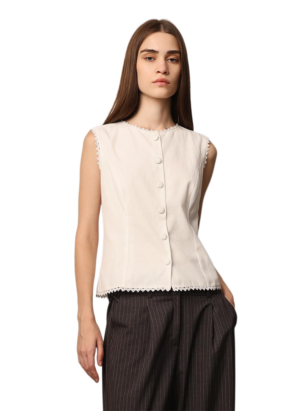 ONLY Women's Regular Fit White Waistcoat