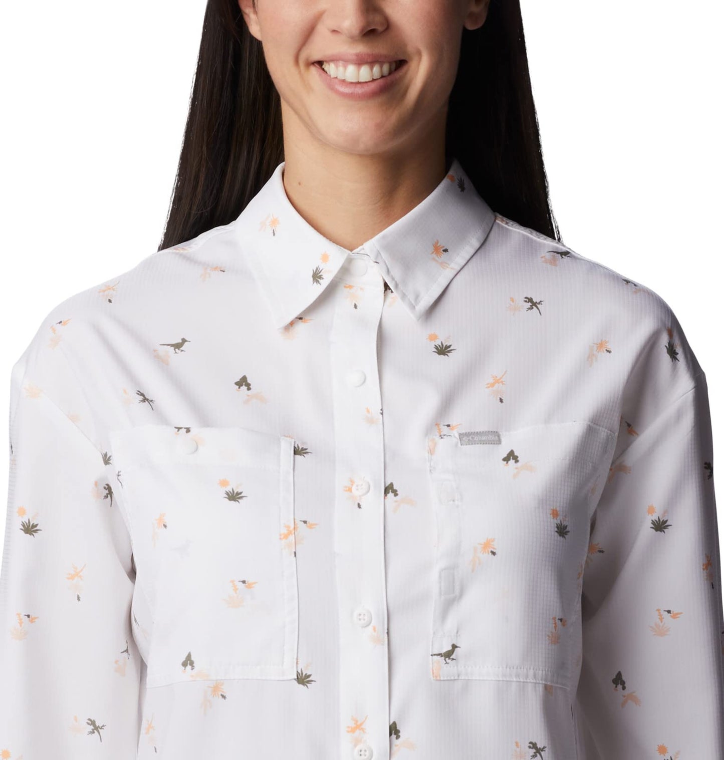 Columbia Womens Silver Ridge Utility Patterned Long Sleeve Shirt, White, Baja Blitz, S